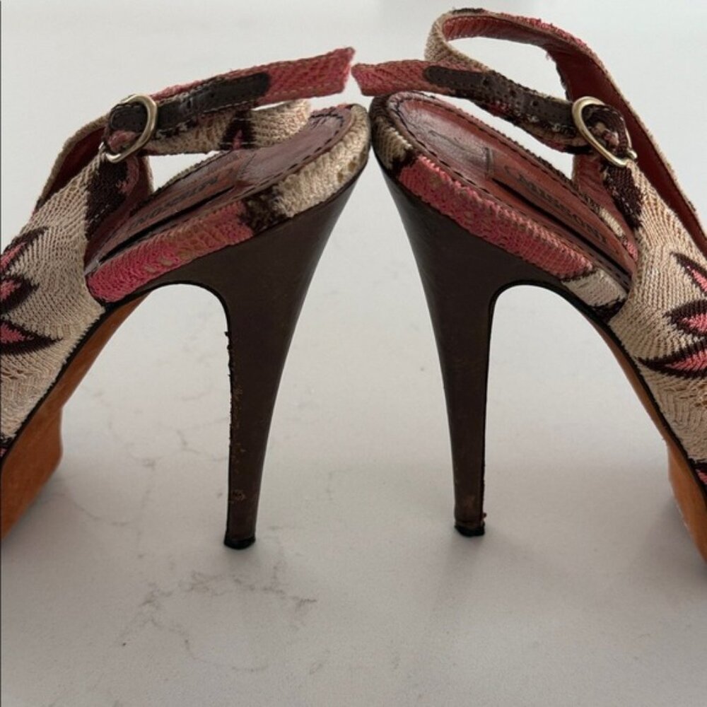 Missoni Slingback Heels Knit Pattern Peep Toe Italy Designer Size 9 Y2K Luxury - Picture 7 of 12